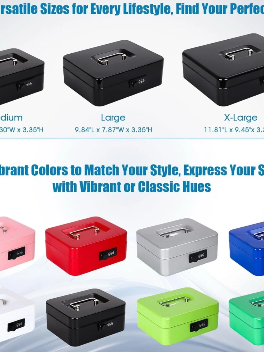 Portable Black Cash Box with Combination Lock